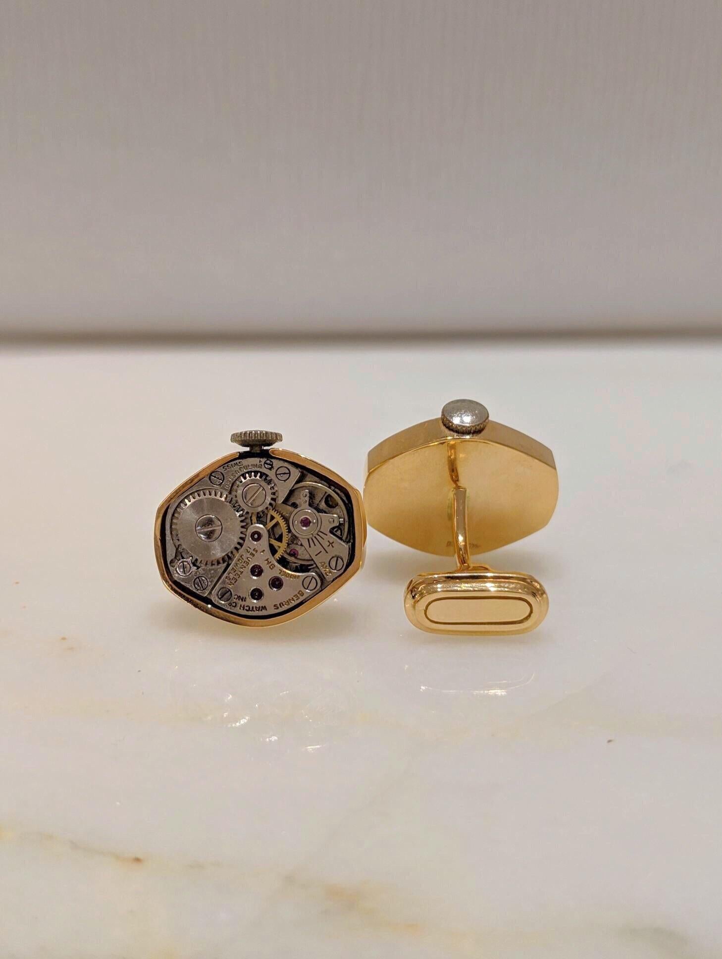 Cellini Jewelers 18 Karat Rose Gold Watch Movement Cufflinks In New Condition In New York, NY