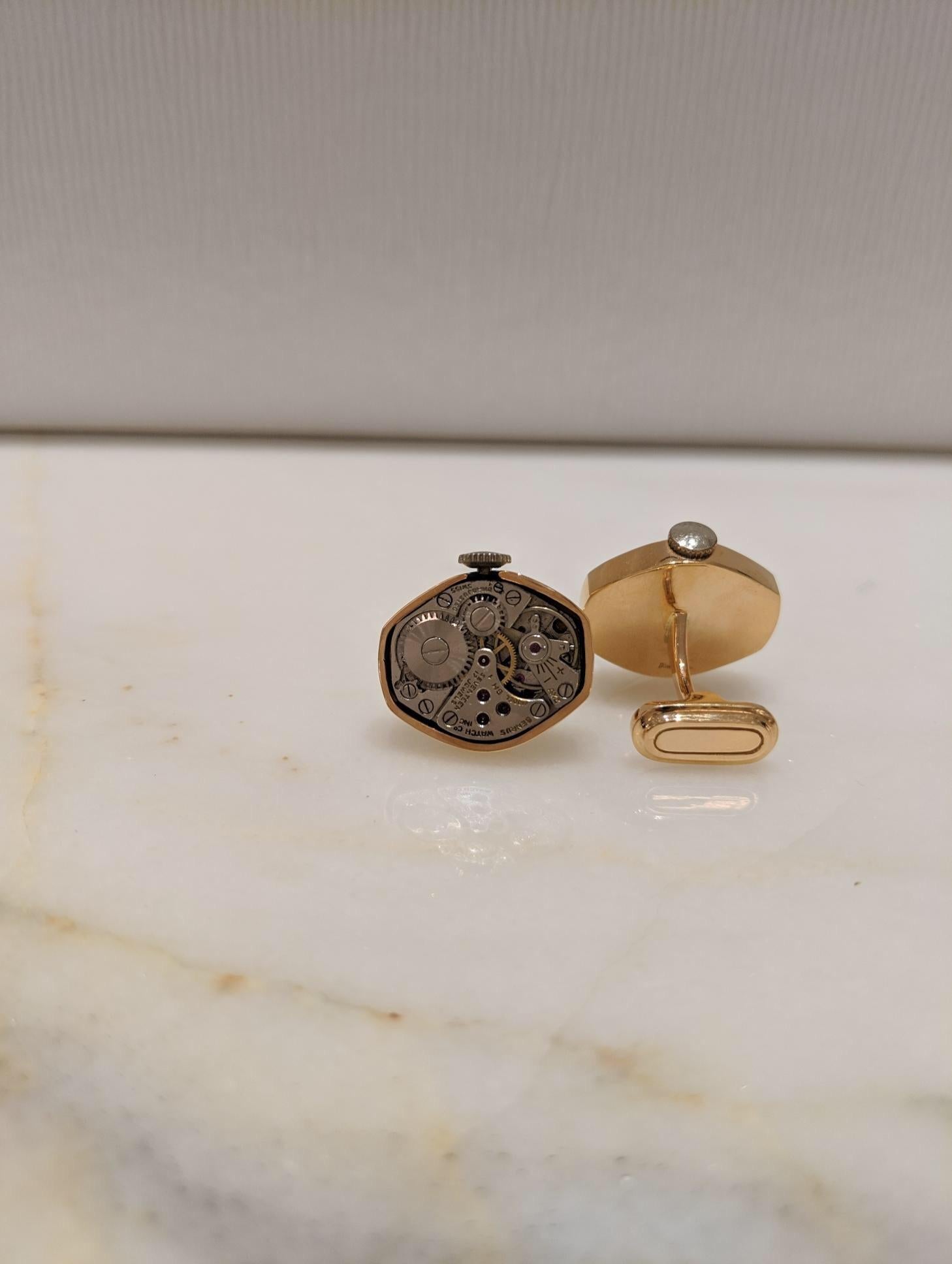 Men's Cellini Jewelers 18 Karat Rose Gold Watch Movement Cufflinks