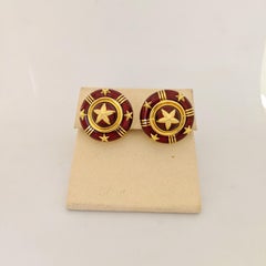 Cellini Jewelers 18 Karat Yellow Gold and Red Enamel Star Earrings