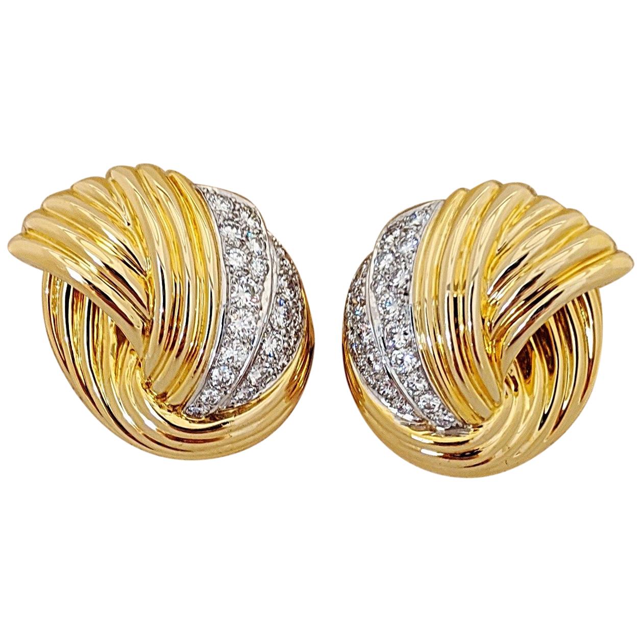 Cellini Jewelers 18 KT Y/W Gold, 2.24 CT Vintage Collectible Dia.Swirl Earrings For Sale