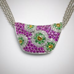 Cellini Jewelers 18Kt Gold, 3.62ct Pink & Yellow Sapphire, & Diamond Pendant