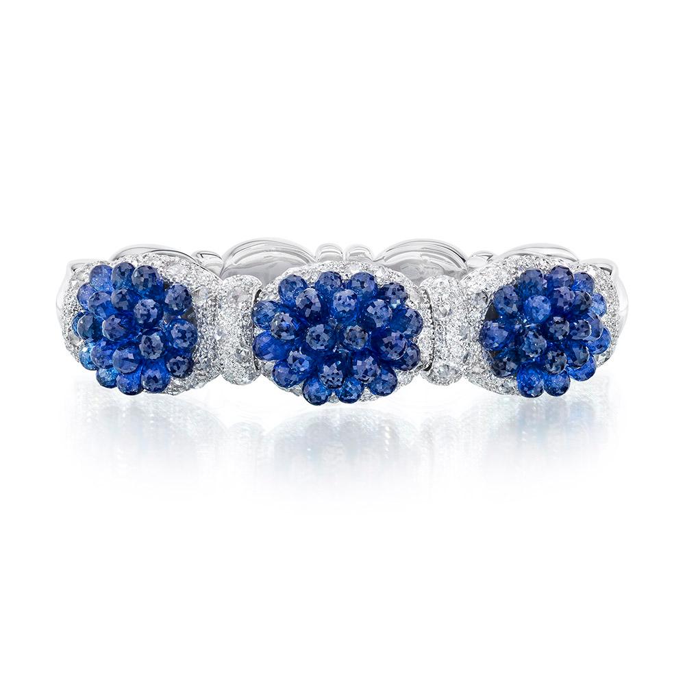Contemporary Cellini Jewelers 18KT WG 37ct. Briolette Sapphire and 4.74ct. Diamond Bangle  For Sale