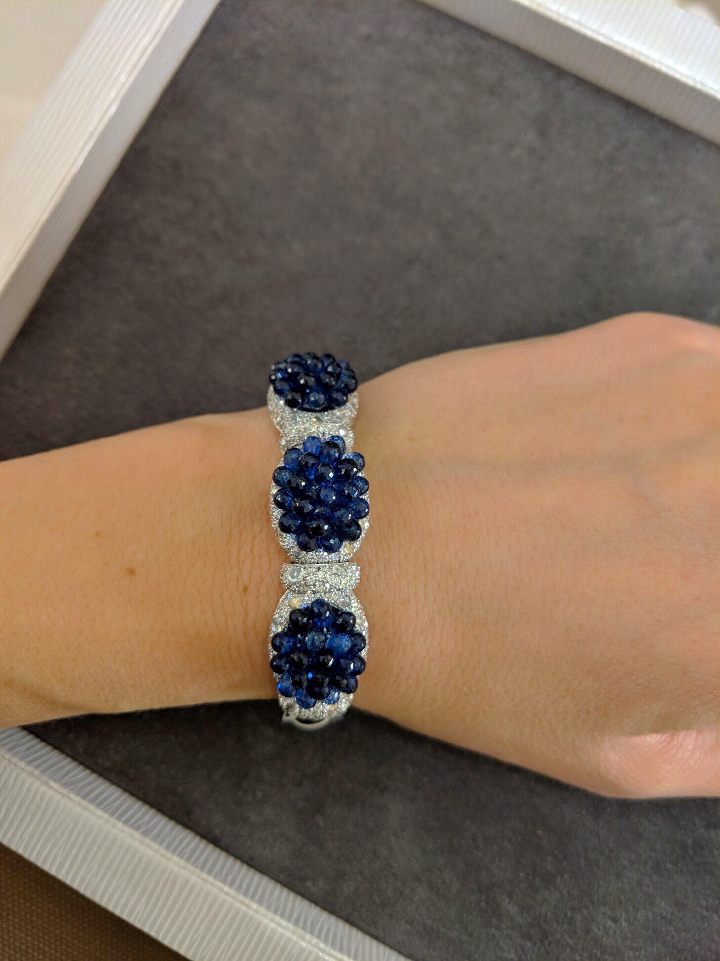Bead Cellini Jewelers 18KT WG 37ct. Briolette Sapphire and 4.74ct. Diamond Bangle  For Sale