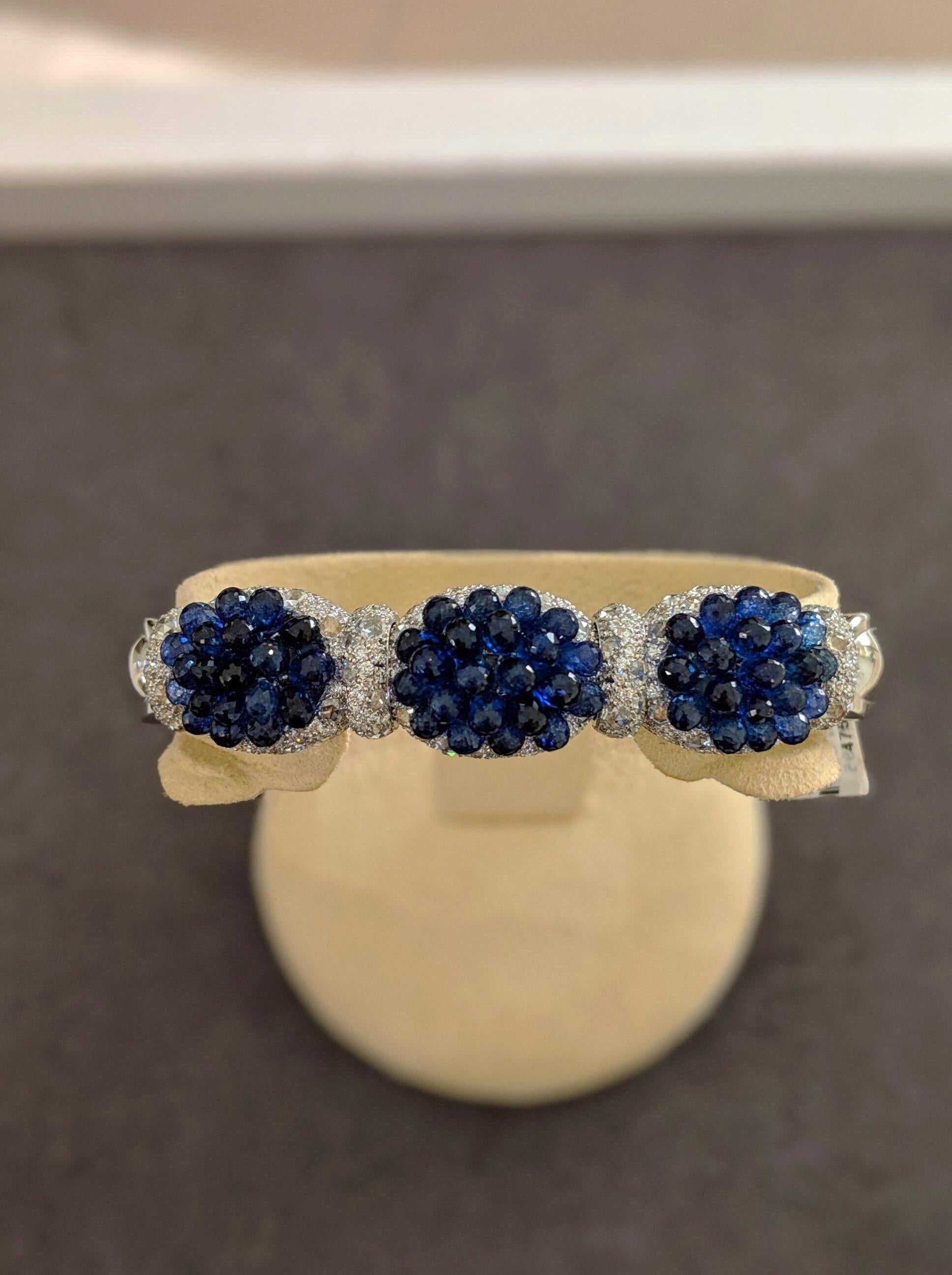 Cellini Jewelers 18KT WG 37ct. Briolette Sapphire and 4.74ct. Diamond Bangle  In New Condition For Sale In New York, NY