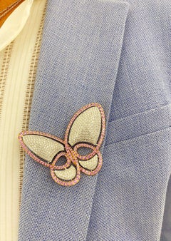 18 Karat WG, 4.20 Carat Diamond and 4.80 Carat Pink Sapphire Butterfly Brooch