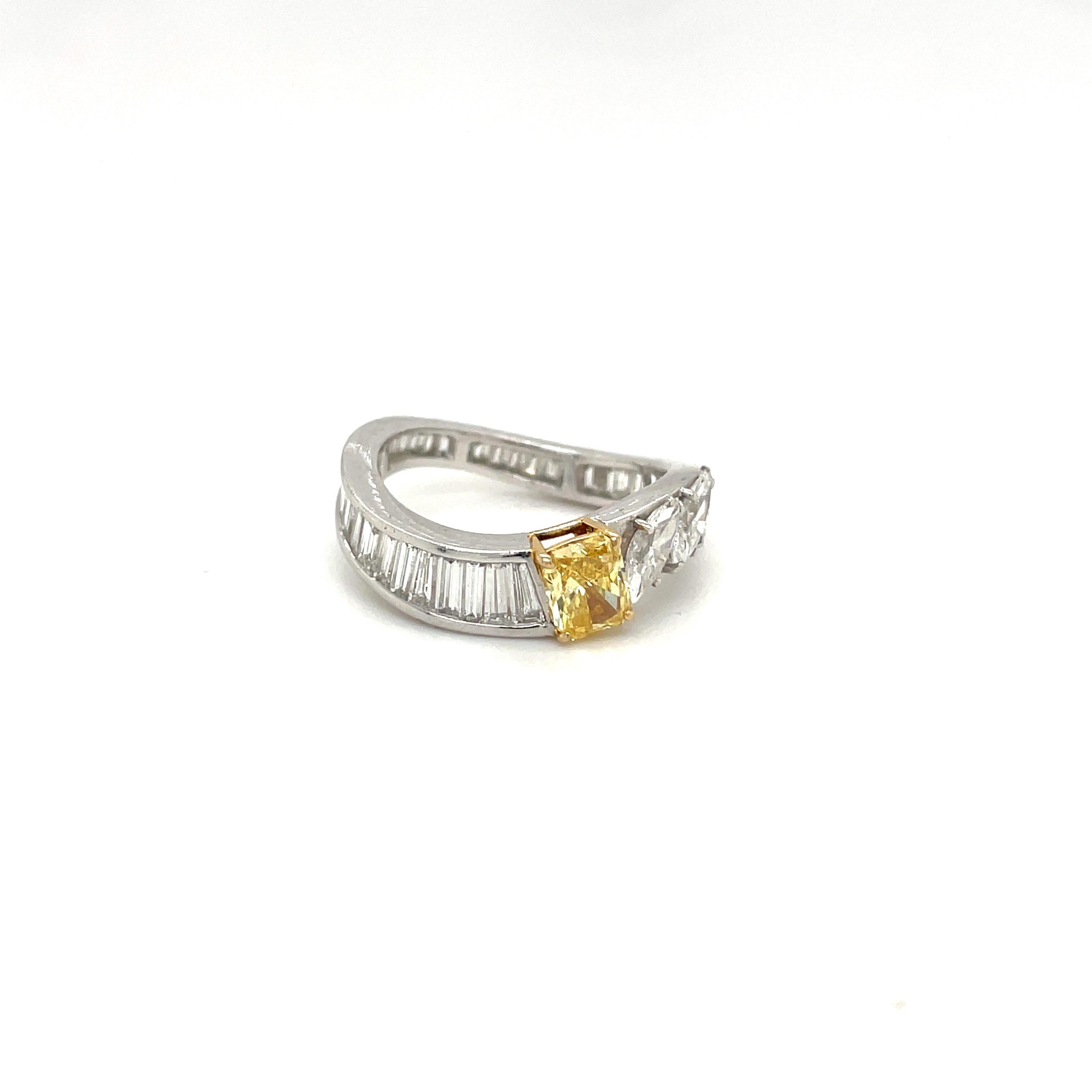 Contemporary 18kt WG, GIA  .52 Ct. Fancy Intense Orange Yellow Diamond Band Ring For Sale