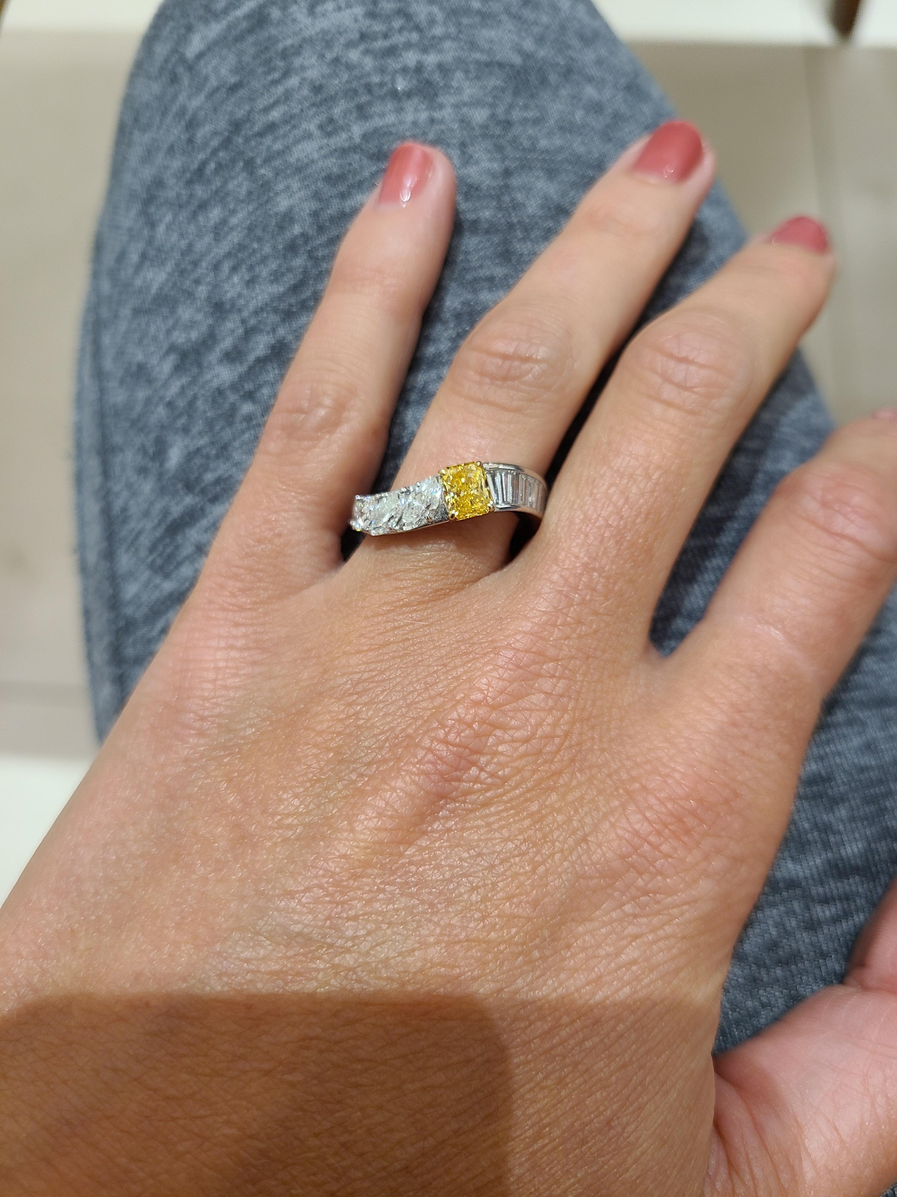 18kt WG, GIA  .52 Ct. Fancy Intense Orange Yellow Diamond Band Ring In New Condition For Sale In New York, NY