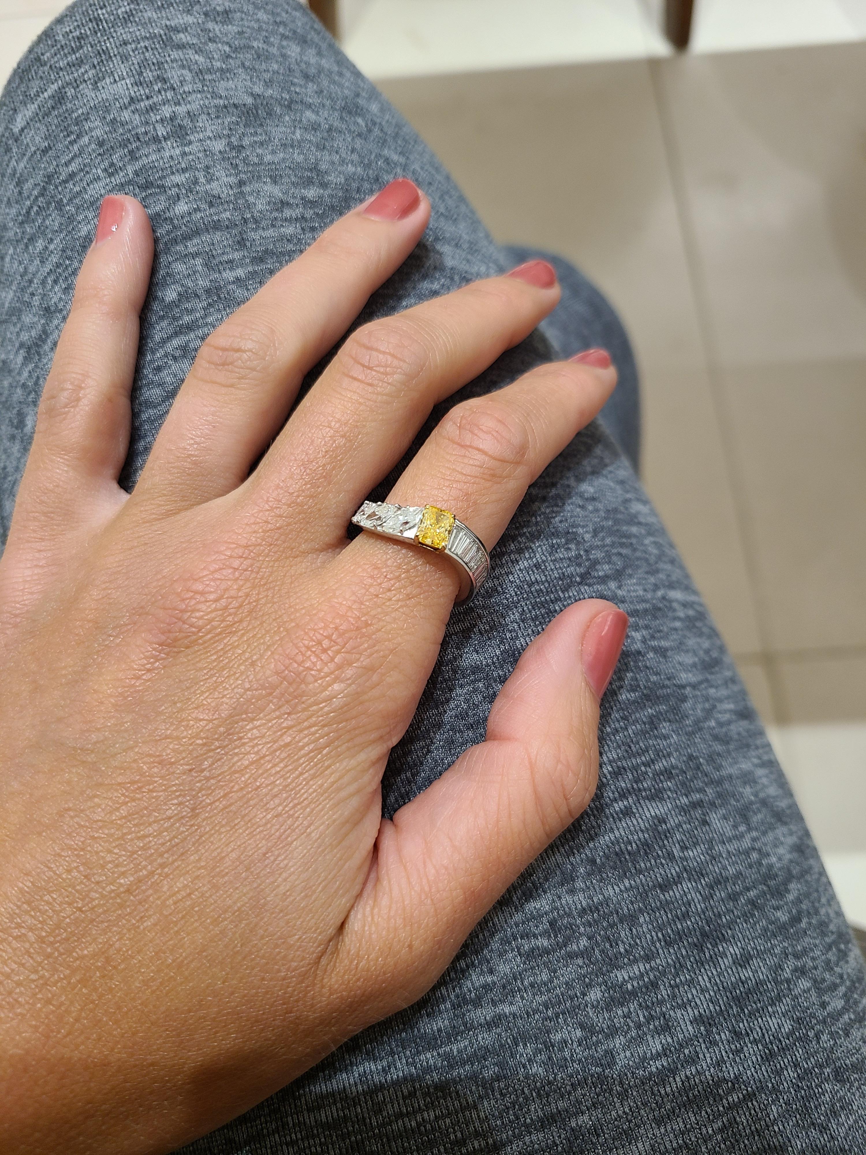Women's or Men's 18kt WG, GIA  .52 Ct. Fancy Intense Orange Yellow Diamond Band Ring For Sale