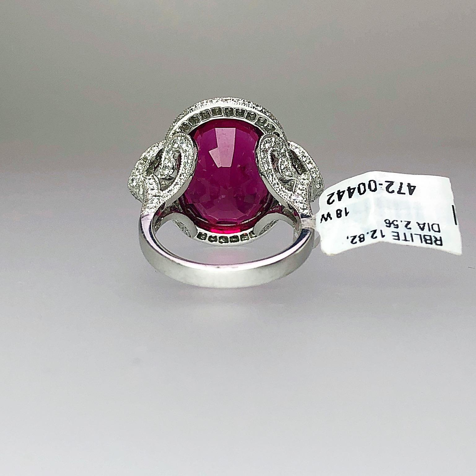 Contemporary 18 Karat White Gold  12.82 Carat Rubellite and Diamond Ring For Sale