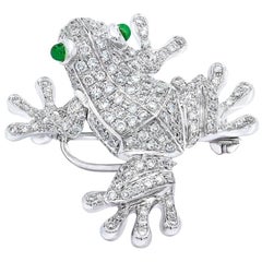 18 Karat White Gold, 1.80 Carat Diamond Frog Brooch