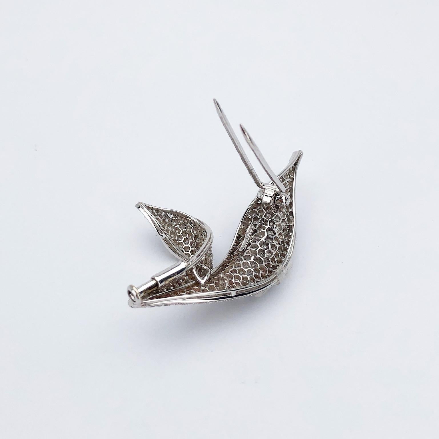 Women's or Men's 18 Karat White Gold 2.36 Carat Diamond Leaf Brooch For Sale