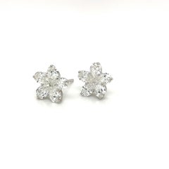 18kt White Gold 2.42ct Pear Shaped Diamond Flower Stud Earrings