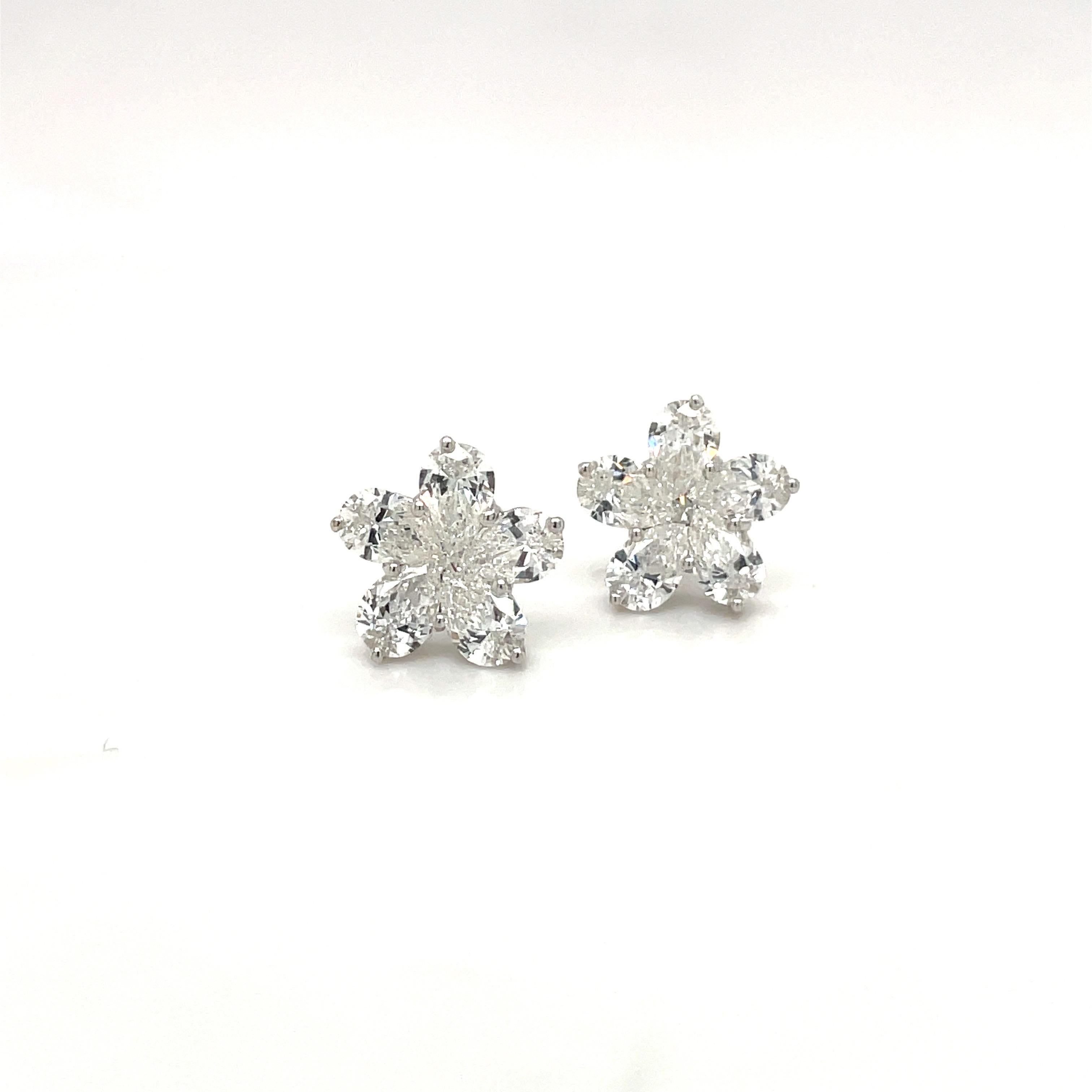 18kt White Gold 2.42ct Pear Shaped Diamond Flower Stud Earrings For Sale 2