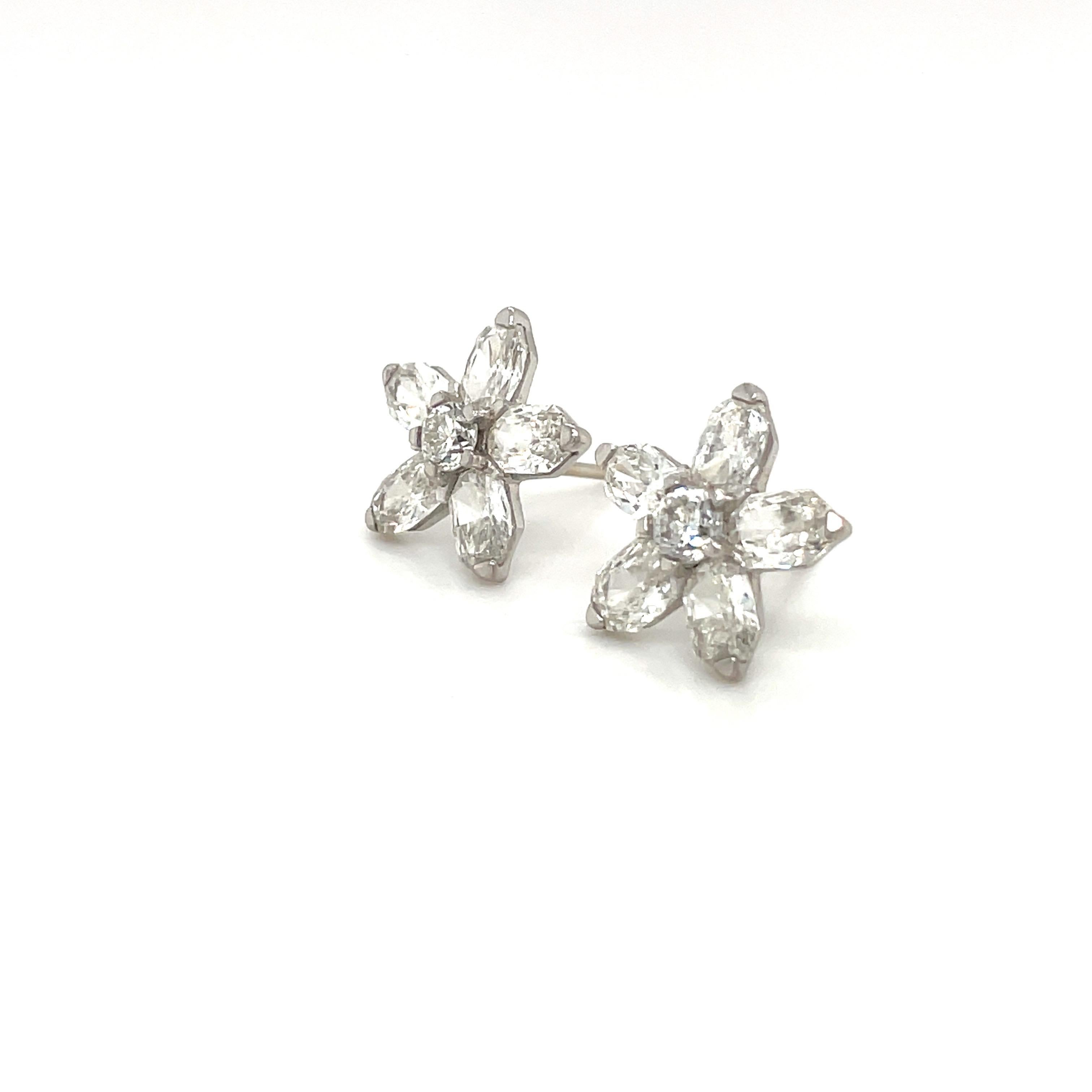 Modern 18kt White Gold 2.50ct. Diamond Flower Stud Earrings For Sale