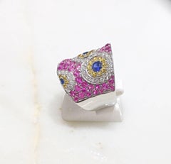 Cellini Jewelers 18kt white gold, 3.07 MultiColor Sapphire and Diamond Ring