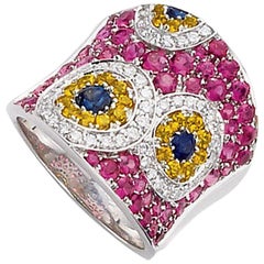 Cellini Jewelers 18kt white gold, 3.07 MultiColor Sapphire and Diamond Ring