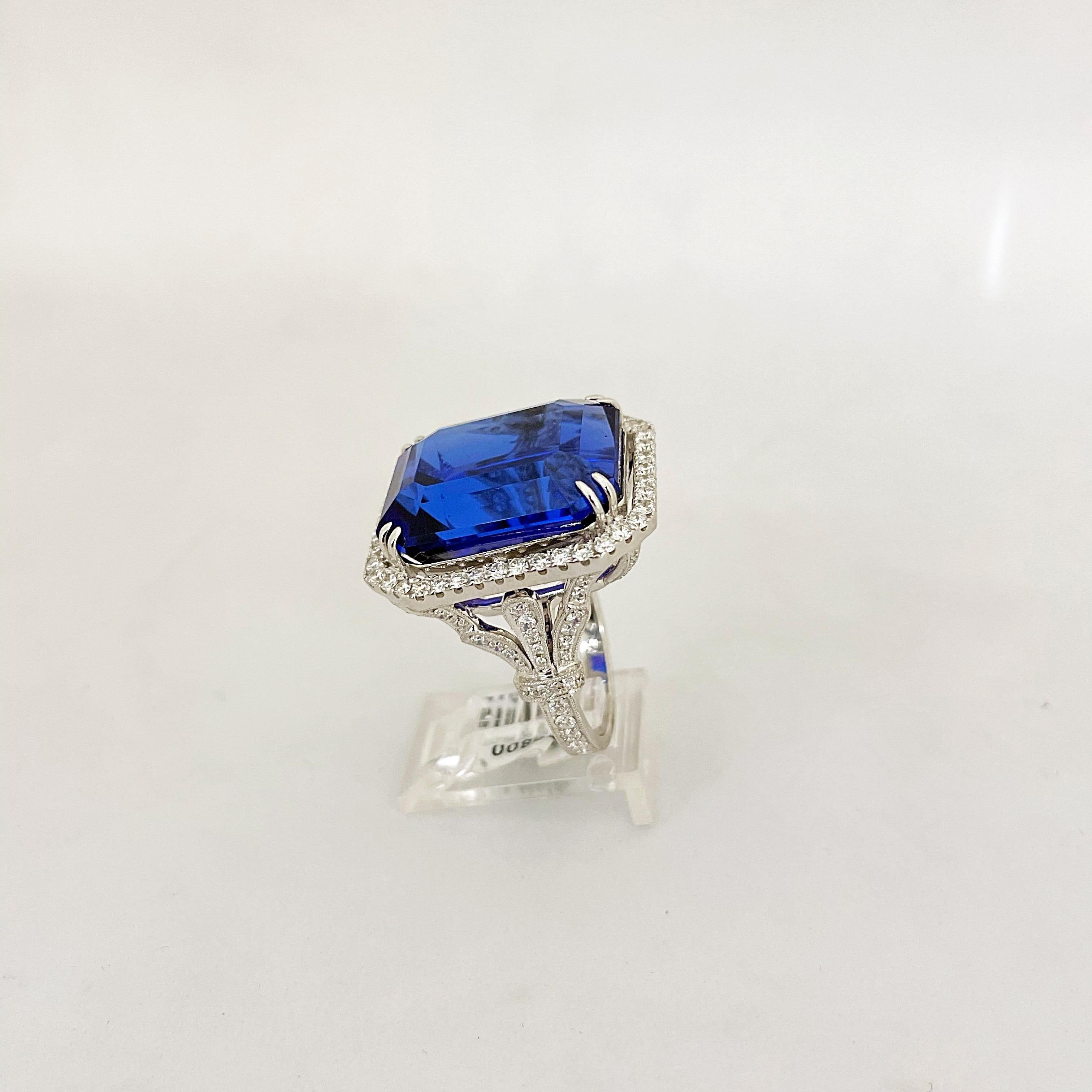 Cellini Jewelers 18KT Gold, 32.27 Carat Tanzanite Ring with 1.45 Carat Diamonds For Sale 3
