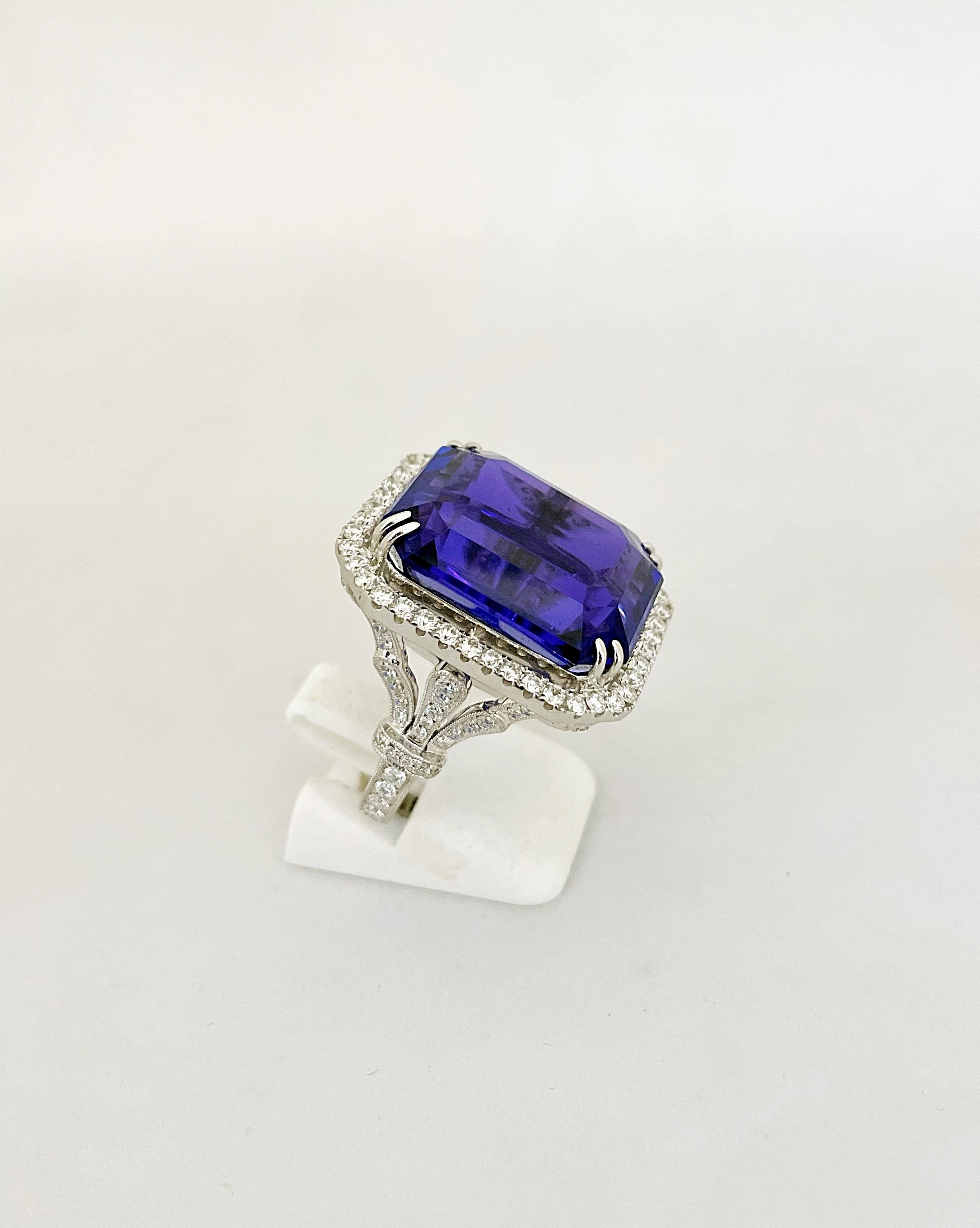 Cellini Jewelers 18KT Gold, 32.27 Carat Tanzanite Ring with 1.45 Carat Diamonds For Sale 1