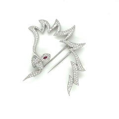 18kt White Gold 3.40ct. Diamond Cockatoo Head Brooch