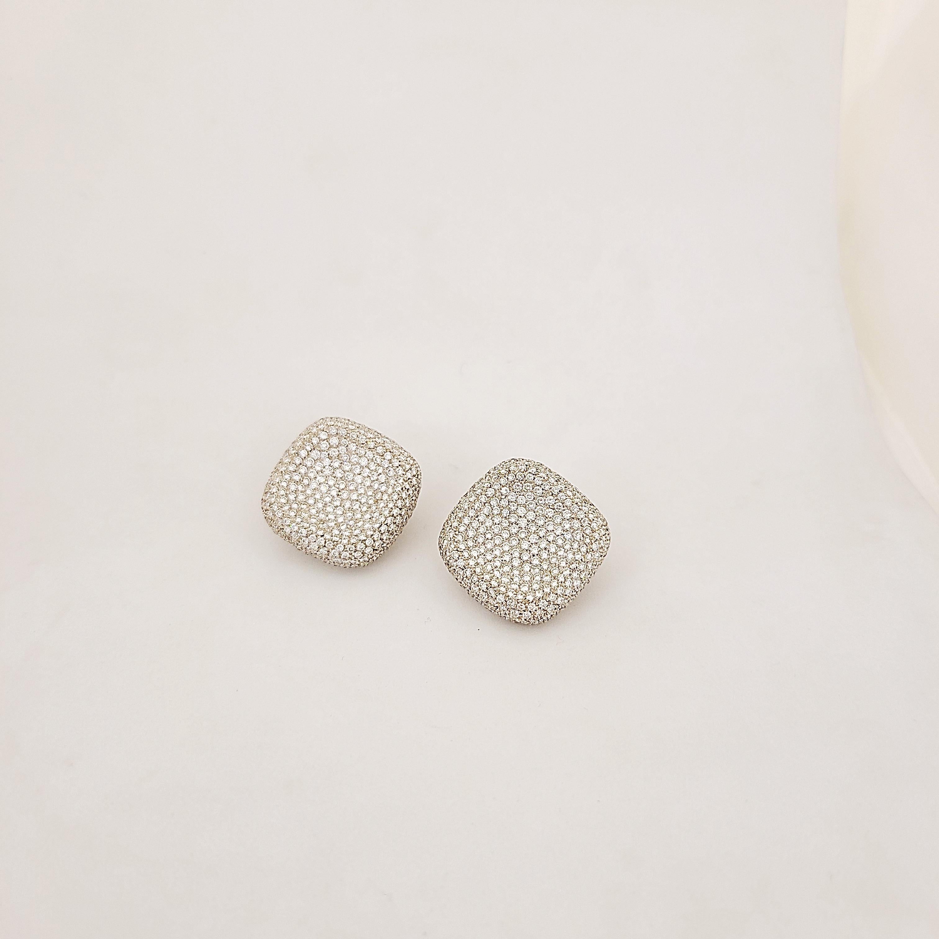 Cushion Cut 18 Karat White Gold, 6.10 Carat Diamond Concave Cushion Shape Earrings For Sale