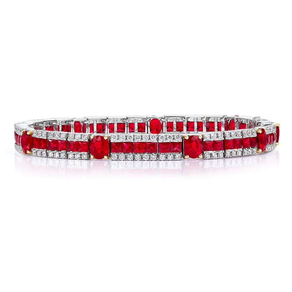 Taille ovale Cellini Jewelers Or blanc 18 carats, rubis 6,29 carats et 2,02 carats Bracelet de diamants en vente