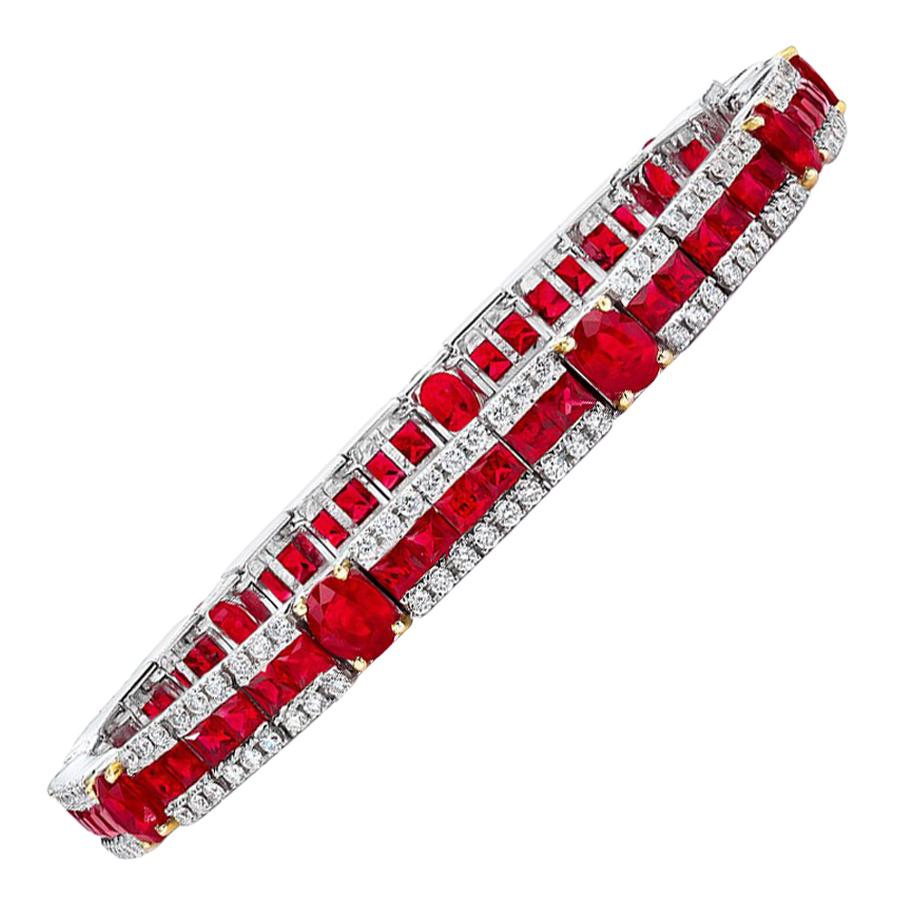 Cellini Jewelers 18KT White Gold, 6.29 ct Ruby and 2.02 ct. Diamond Bracelet