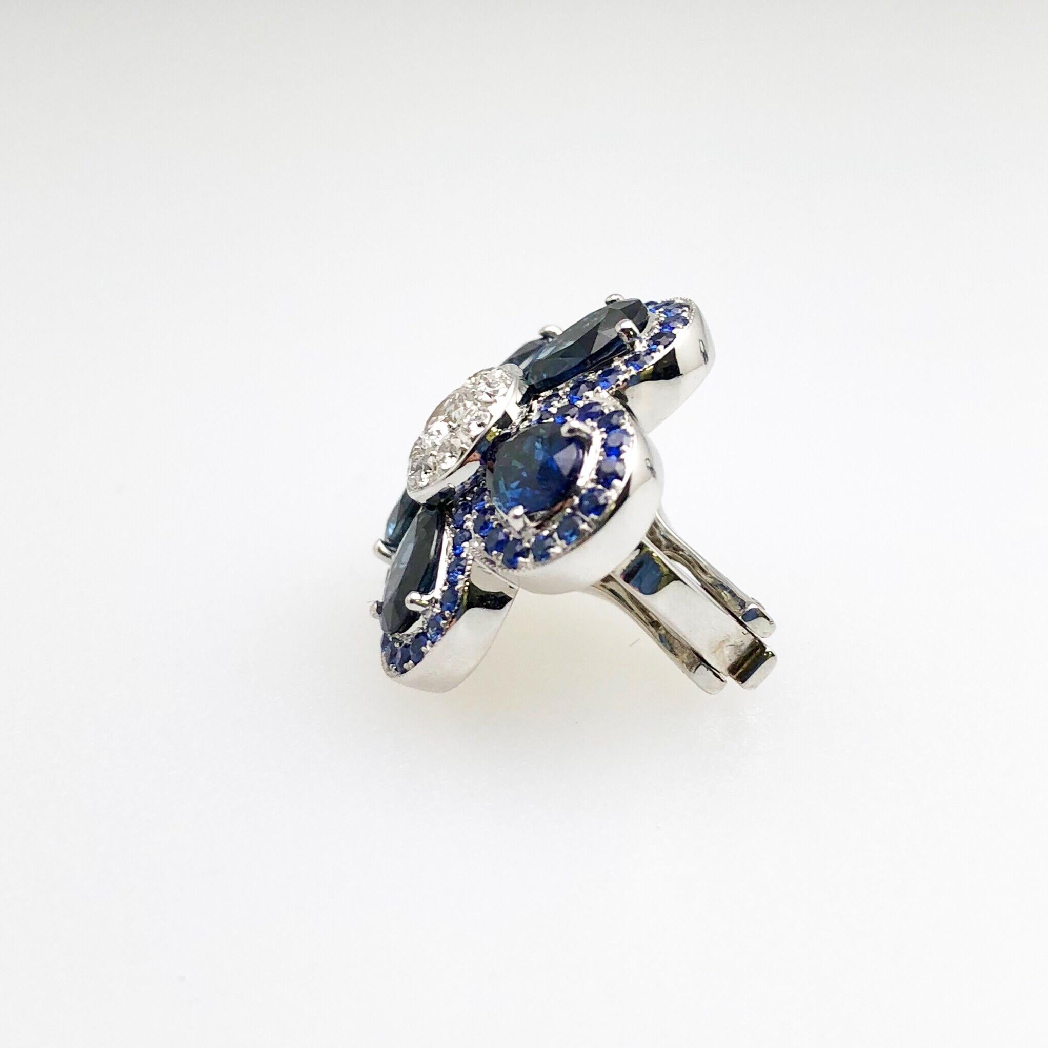 Modern Cellini Jewelers 18Kt. White Gold Blue Sapphire Flower Power Earring