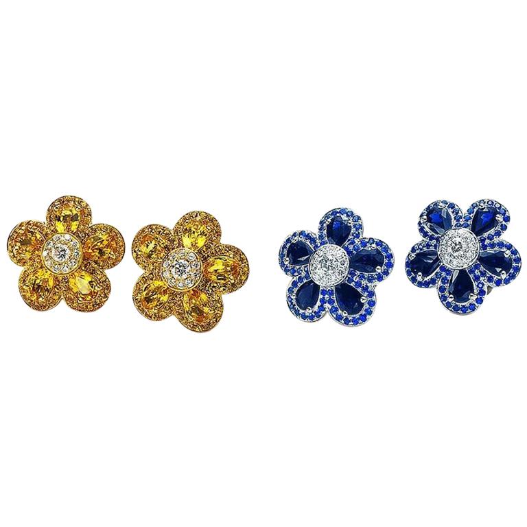 Cellini Jewelers 18Kt. White Gold Blue Sapphire Flower Power Earring