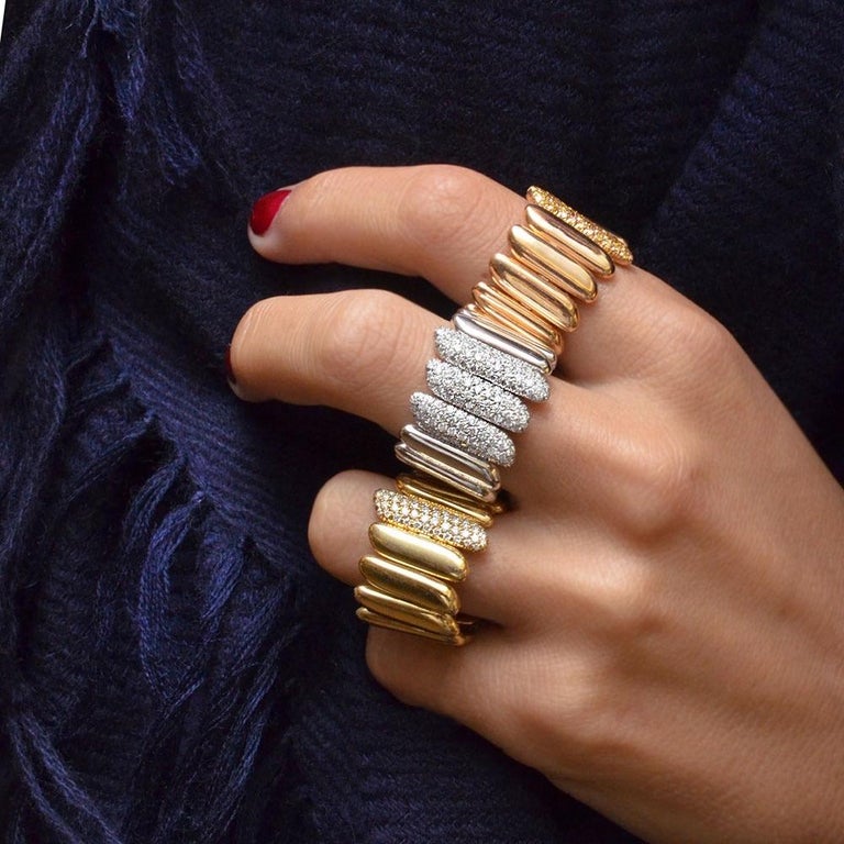 18 Karat White Gold Wide Band Ring with 1.04 Carat Diamonds For Sale