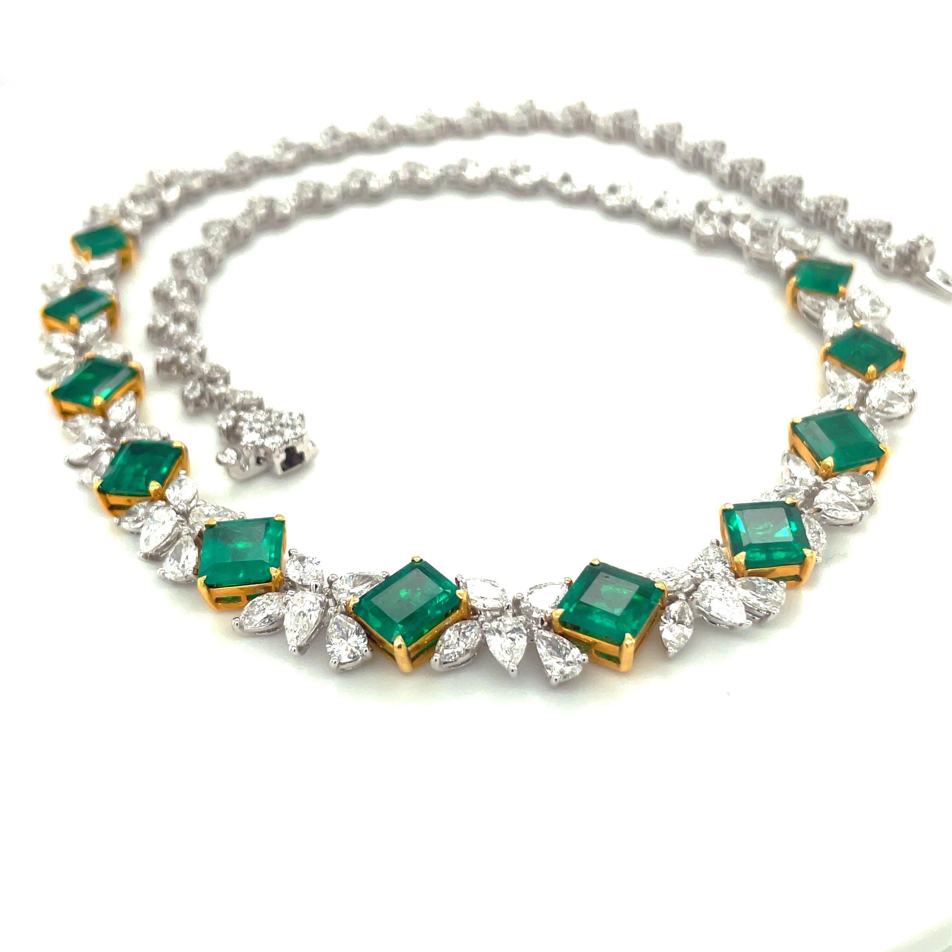 Cellini Jewelers 18KT White/Yellow Gold 12.33Ct Emerald 13.68Ct Diamond Necklace For Sale 1