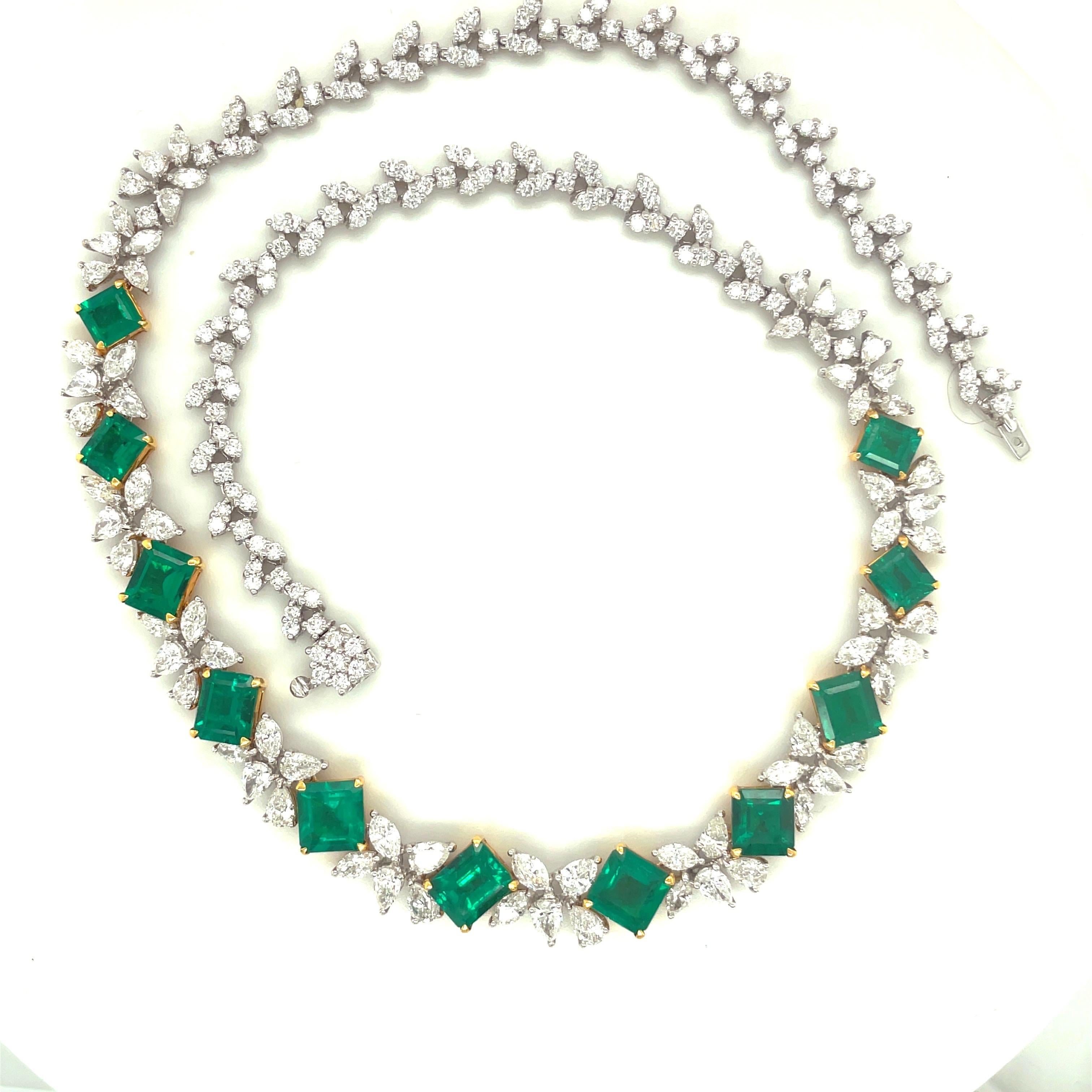Cellini Jewelers 18KT White/Yellow Gold 12.33Ct Emerald 13.68Ct Diamond Necklace For Sale 3