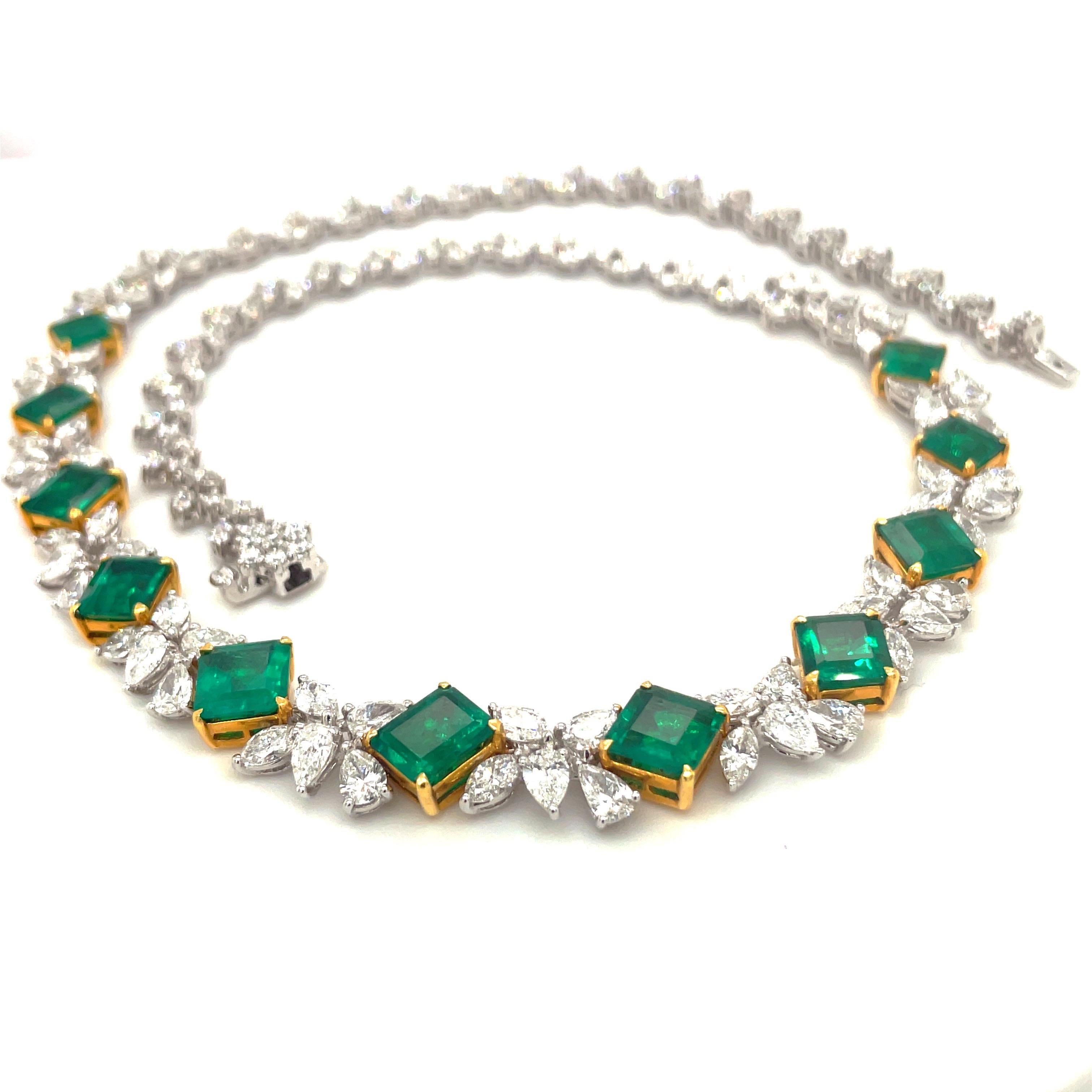 Cellini Jewelers 18KT White/Yellow Gold 12.33Ct Emerald 13.68Ct Diamond Necklace In New Condition For Sale In New York, NY
