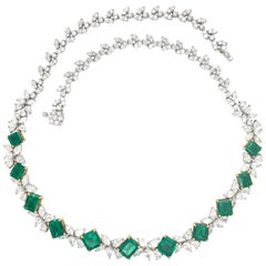 Cellini Jewelers 18KT White/Yellow Gold 12.33Ct Emerald 13.68Ct Diamond Necklace