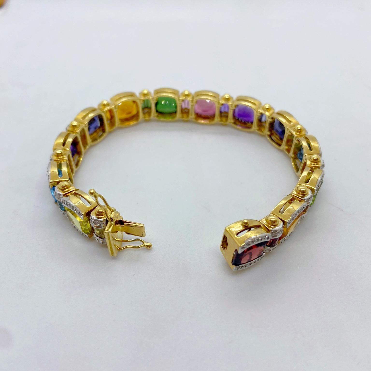 Modern 18 Karat Gold, 35.67 Carat Semi Precious and Diamond Bracelet For Sale