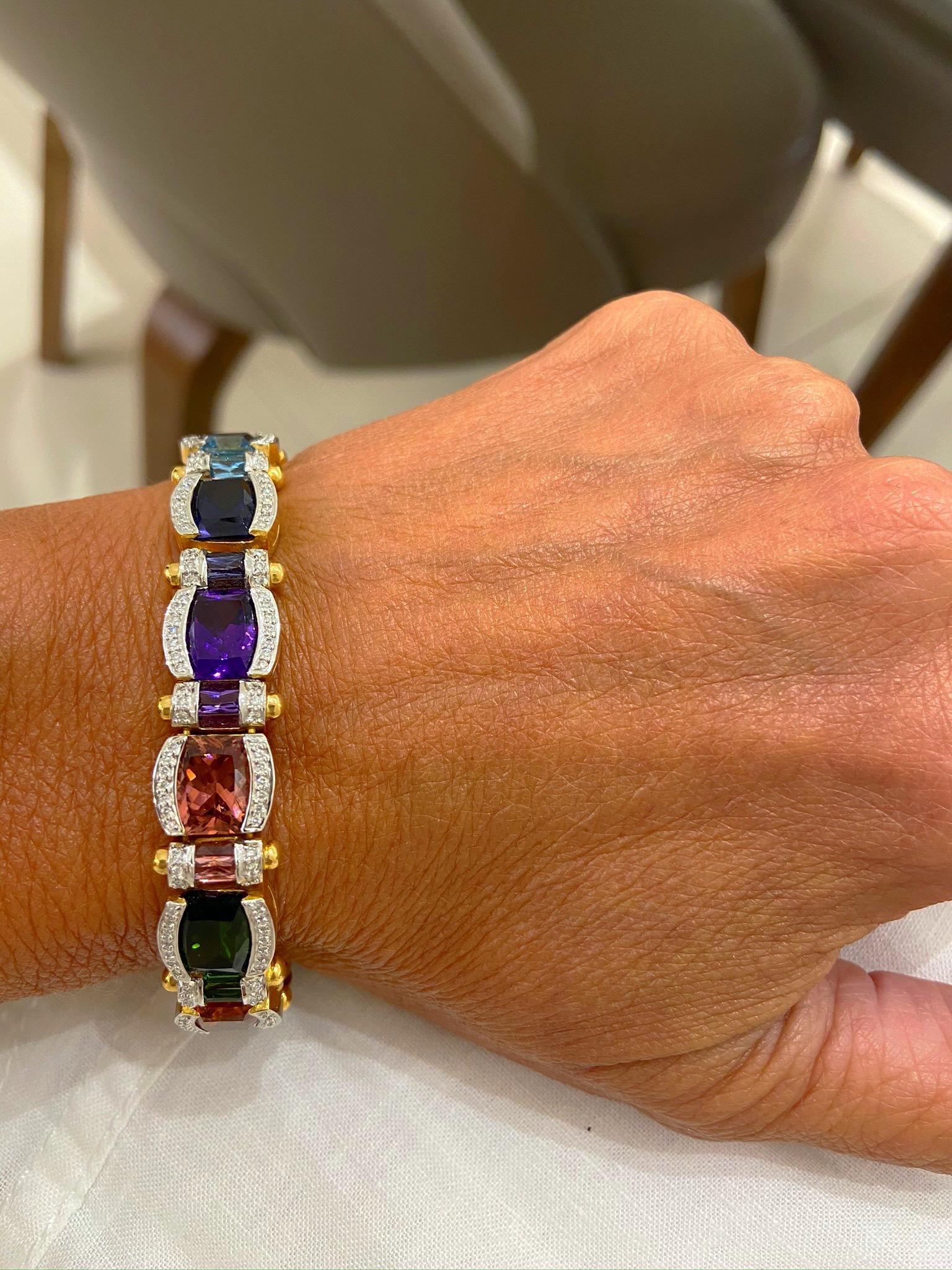 Bracelet en or 18 carats, diamants et semi-précieux de 35,67 carats en vente 1
