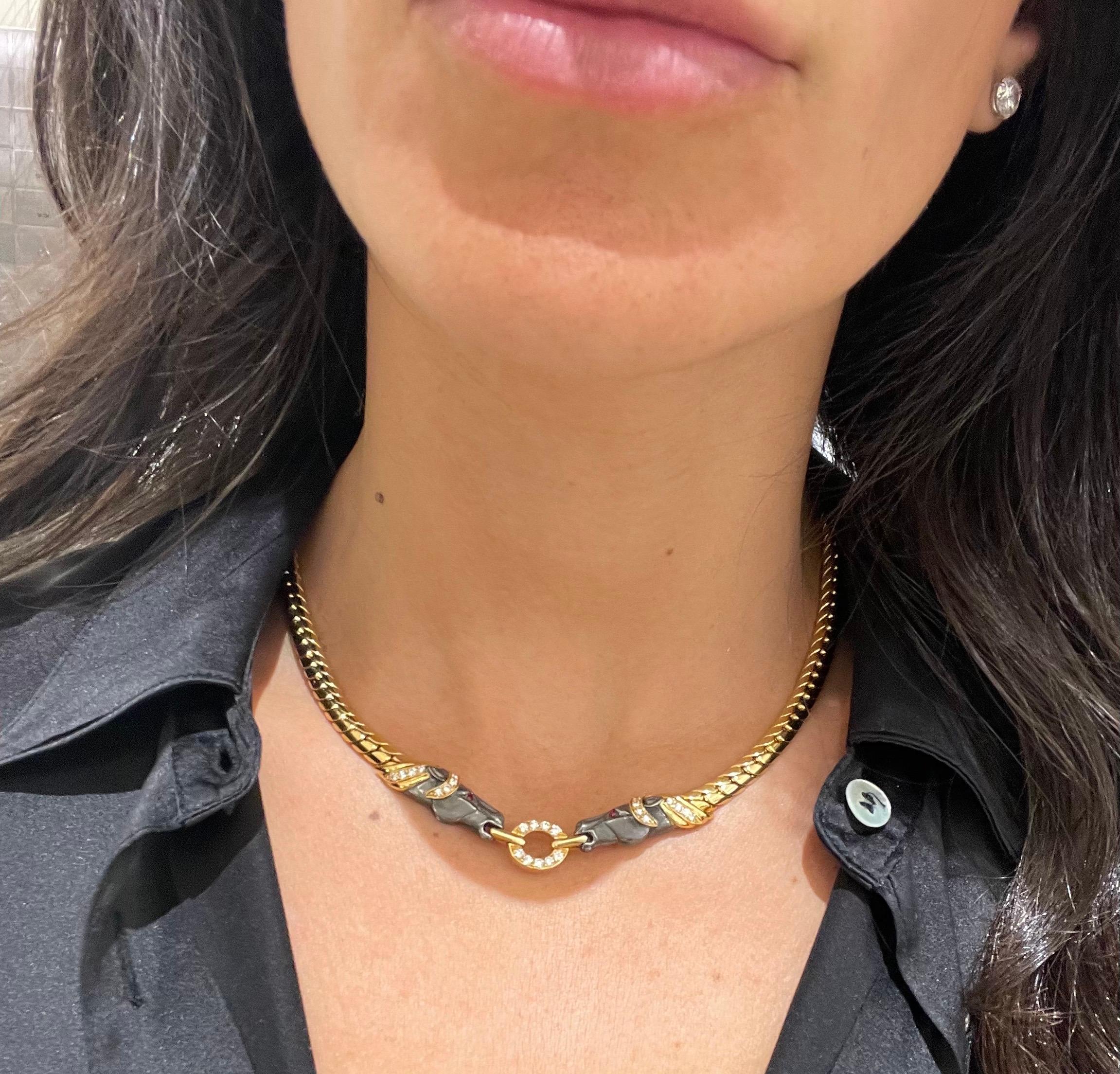 Round Cut 18kt Yellow Gold & Diamond .56ct Horse Head Choker Necklace