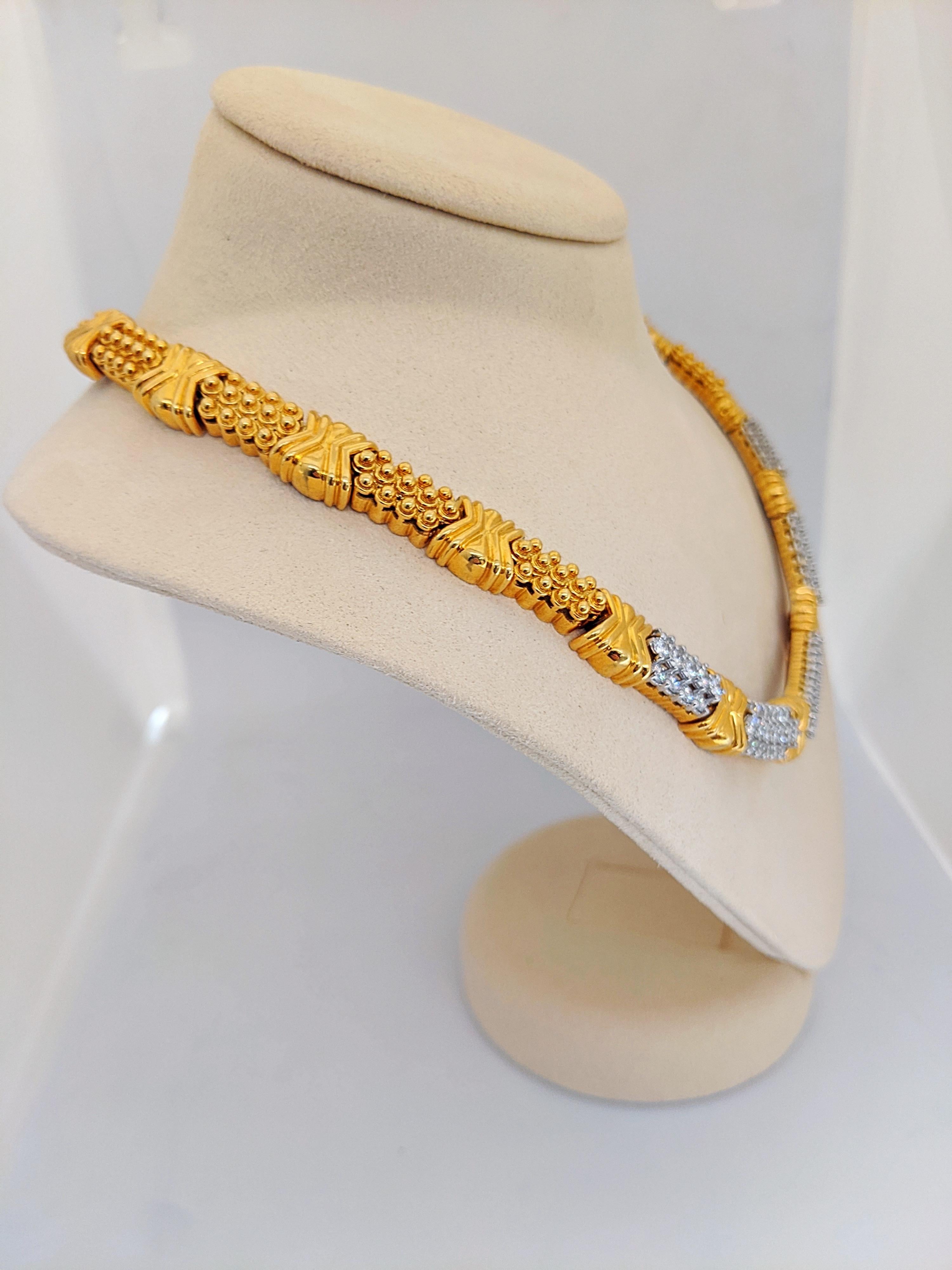 Women's or Men's 18 Karat Yellow Gold and Platinum 8.28 Carat Diamond Necklace For Sale