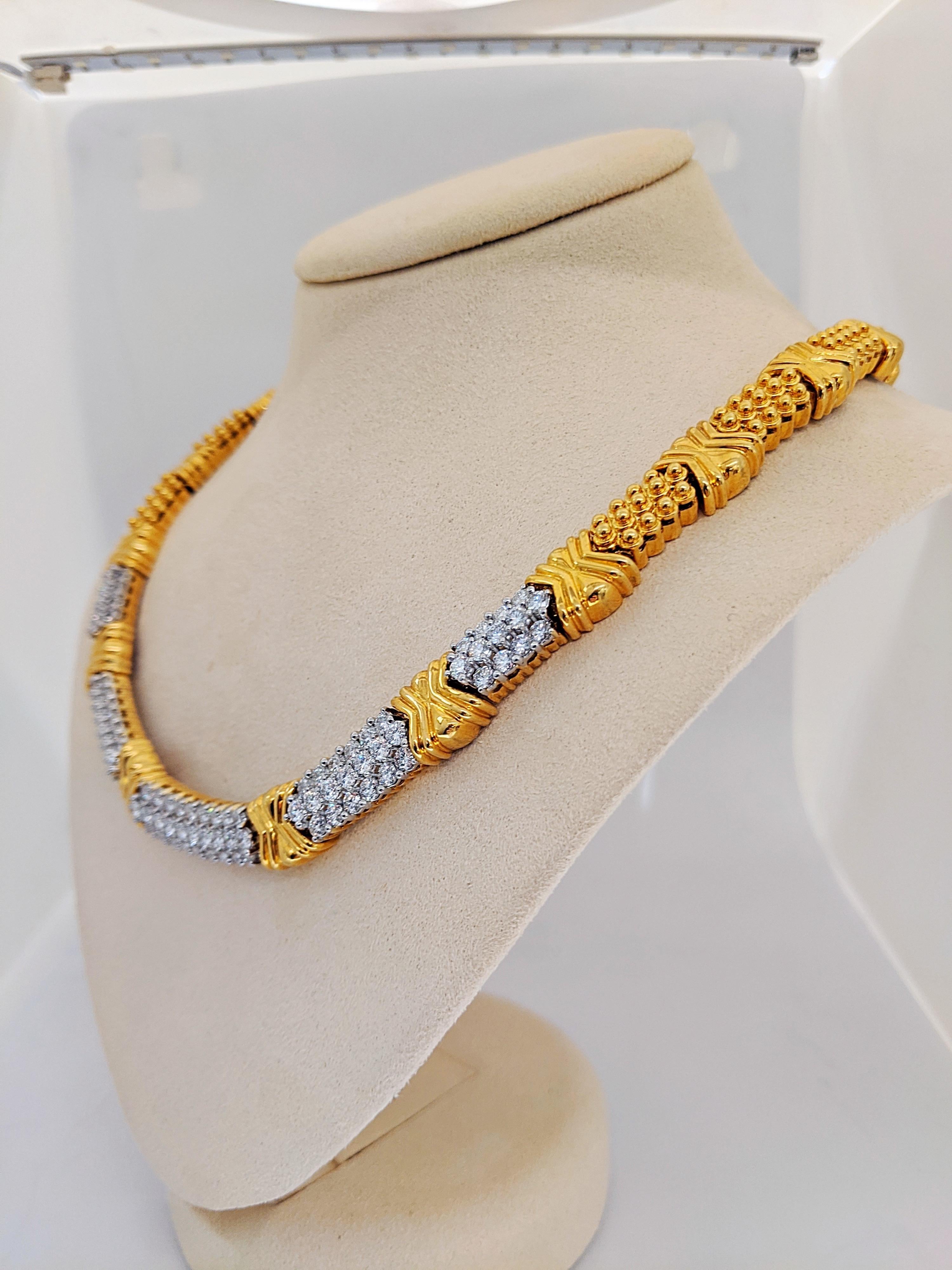 Collier en or jaune 18 carats et platine avec diamants de 8,28 carats en vente 1