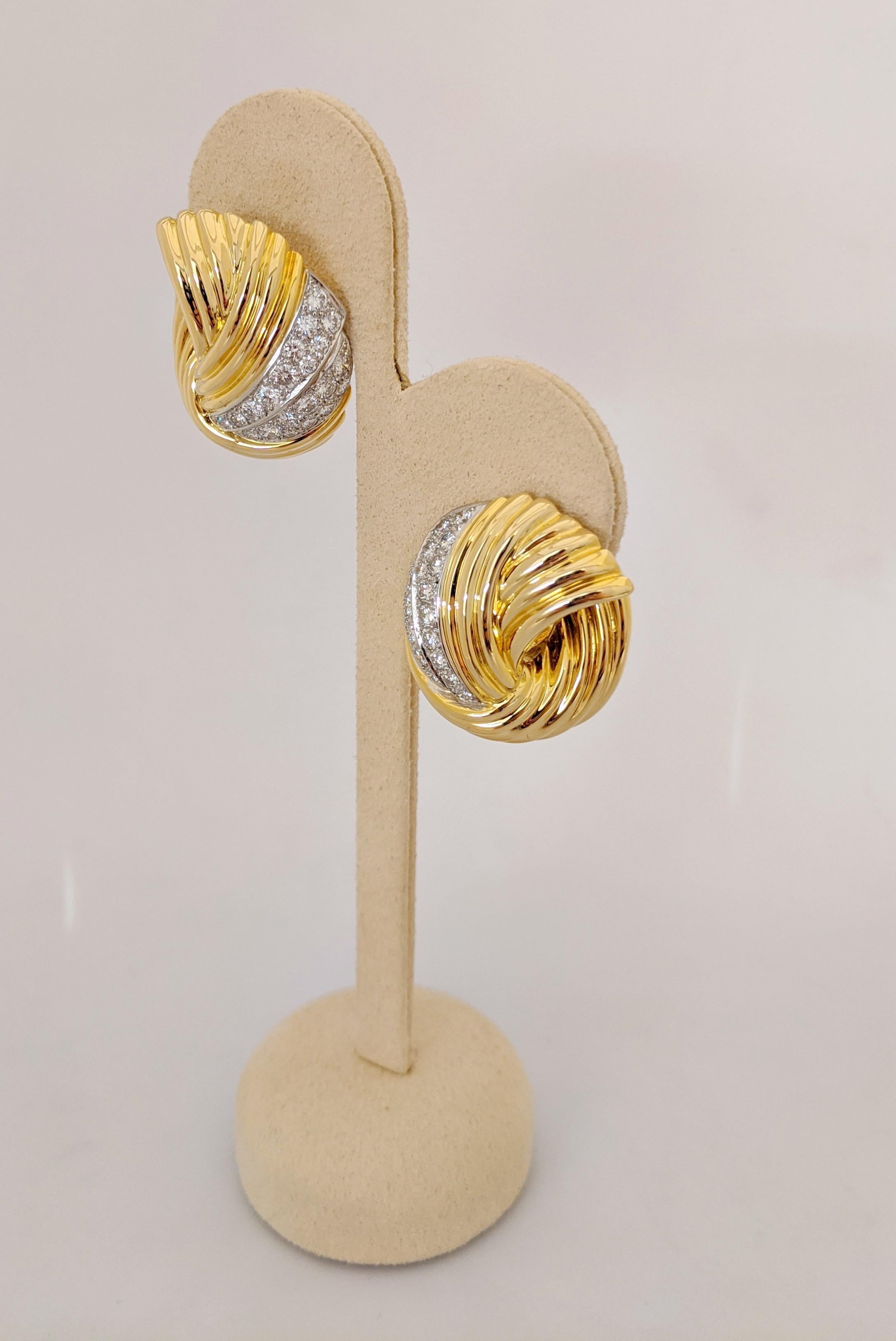 Contemporary Cellini Jewelers 18 KT Y/W Gold, 2.24 CT Vintage Collectible Dia.Swirl Earrings For Sale