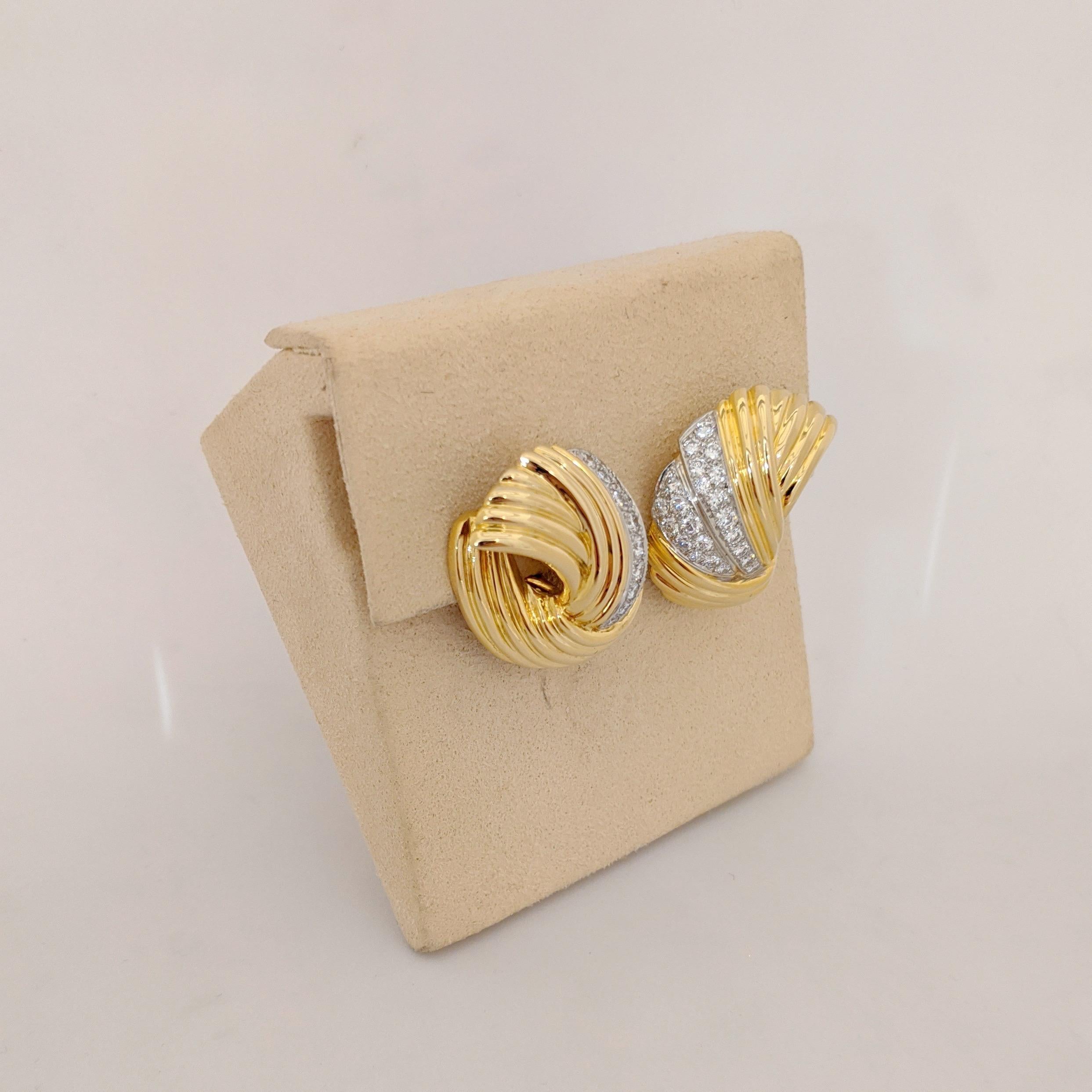 Women's or Men's Cellini Jewelers 18 KT Y/W Gold, 2.24 CT Vintage Collectible Dia.Swirl Earrings For Sale