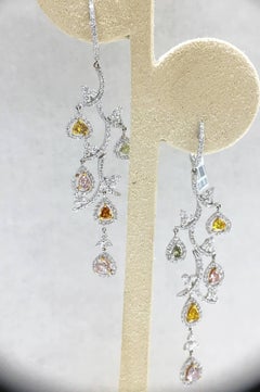 Cellini Jewelers Fancy Color, Pink Yellow and White Diamond Leaf Drop Earrings