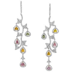 Cellini Jewelers Fancy Color, Pink Yellow and White Diamond Leaf Drop Earrings