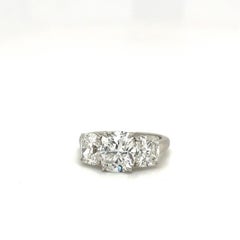 GIA Cert, 3 Stone, 2.02ct. Cushion Center, F Color Diamond Ring