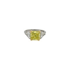 Vintage GIA Natural Fancy Intense 3.06Ct. Chartreuse Radiant Diamond