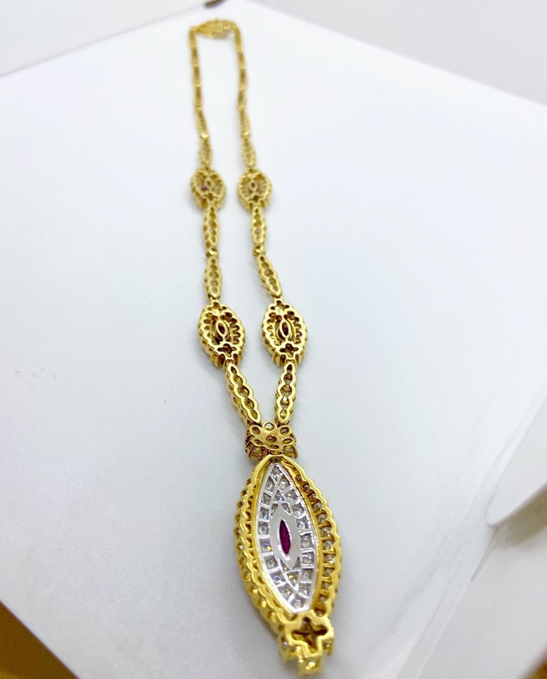 NYC 18 Karat Yellow Gold 11.84 Carat Diamond and 3.15 Carat, Ruby Necklace For Sale 1