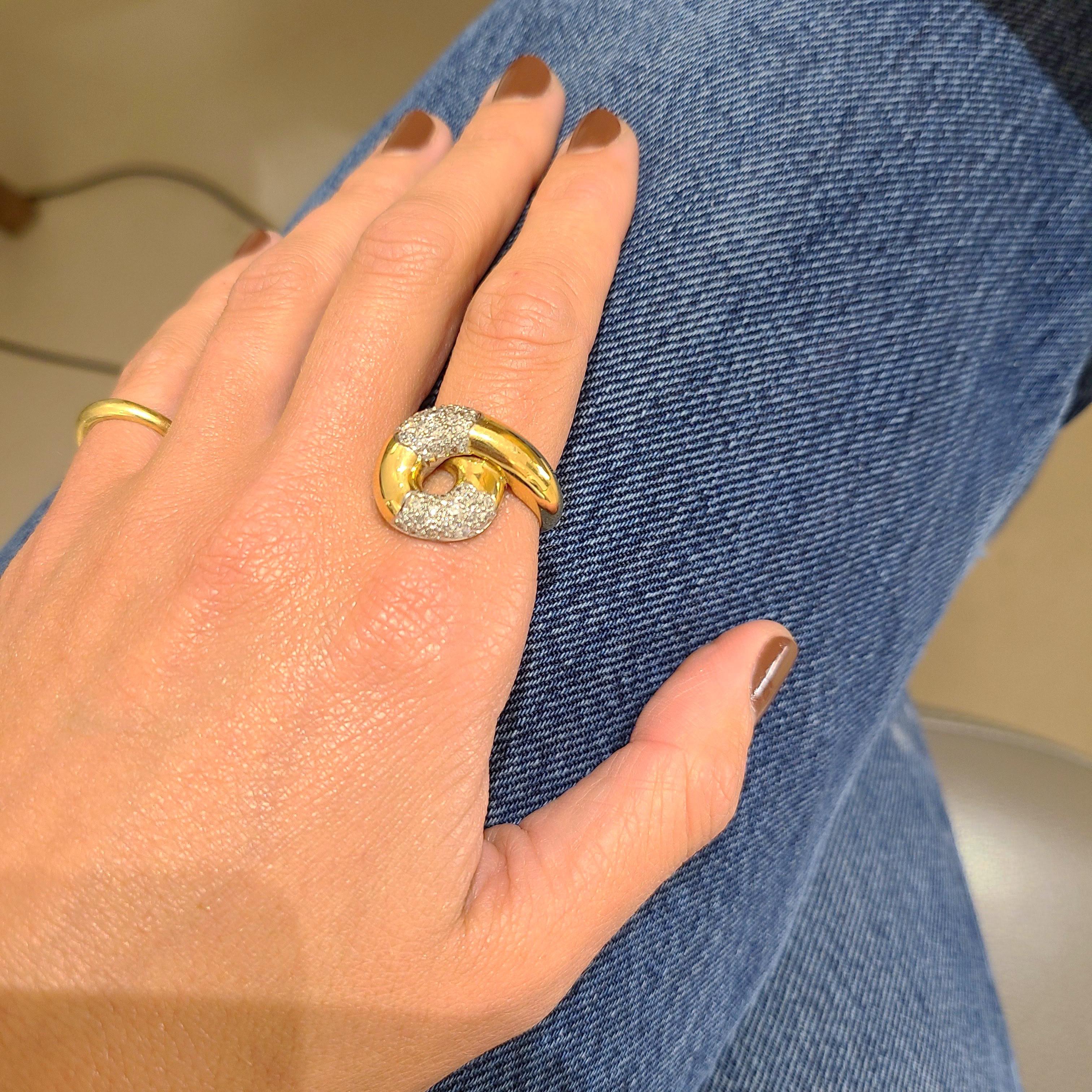 Retro Cellini NYC 18 Karat Yellow Gold and Diamond .80 Carat Swirl Ring For Sale