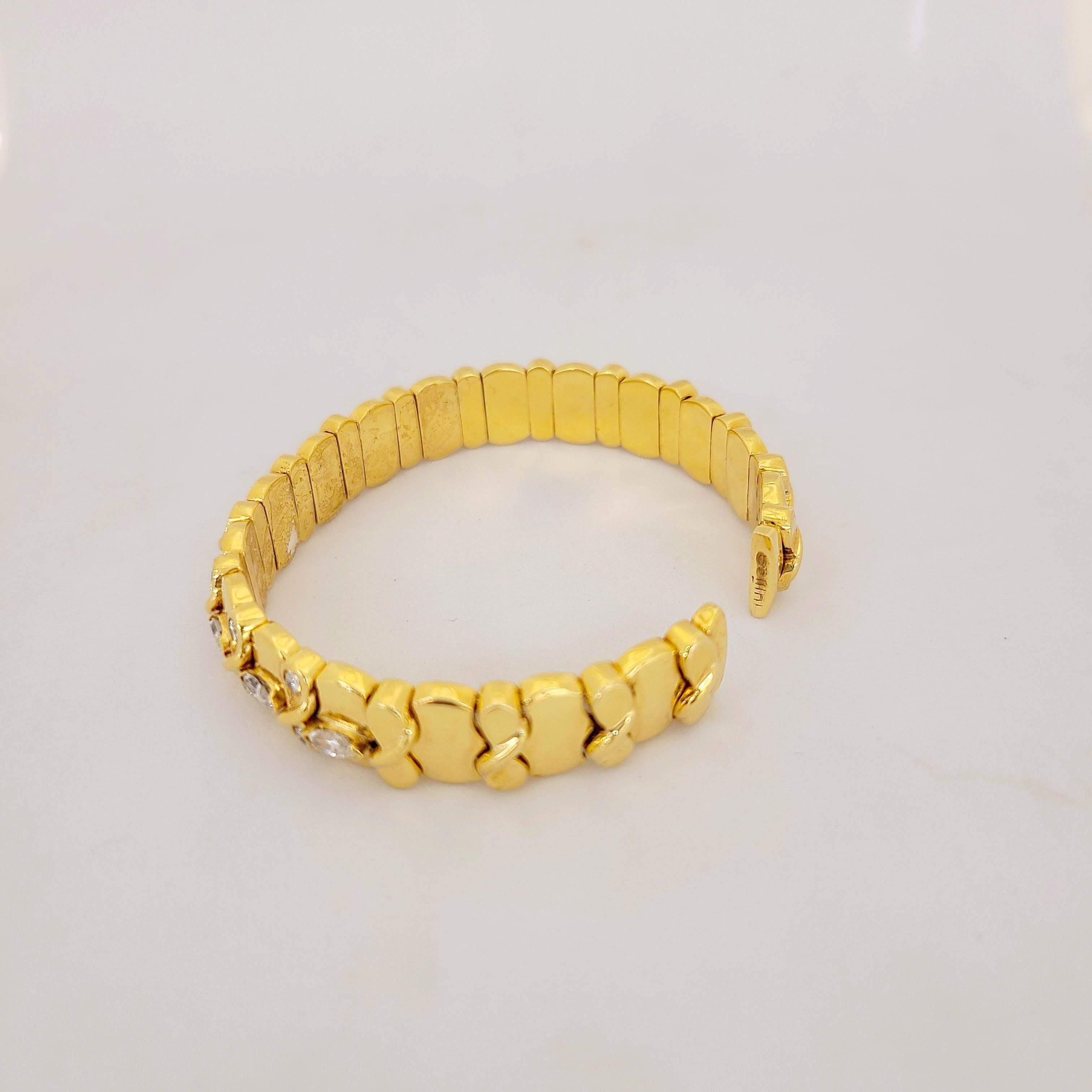 Women's or Men's NYC 18 Karat Yellow Gold Cuff Bracelet with 3.81 Carat Diamonds For Sale