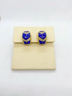 Cellini NYC 18 Karat Yellow Gold Lapis and .92 Carat Diamond Earrings