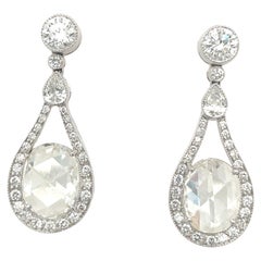 Cellini Jewelers NYC Plat. 4,02 carats Boucles d'oreilles en goutte en diamants roses et pleine taille