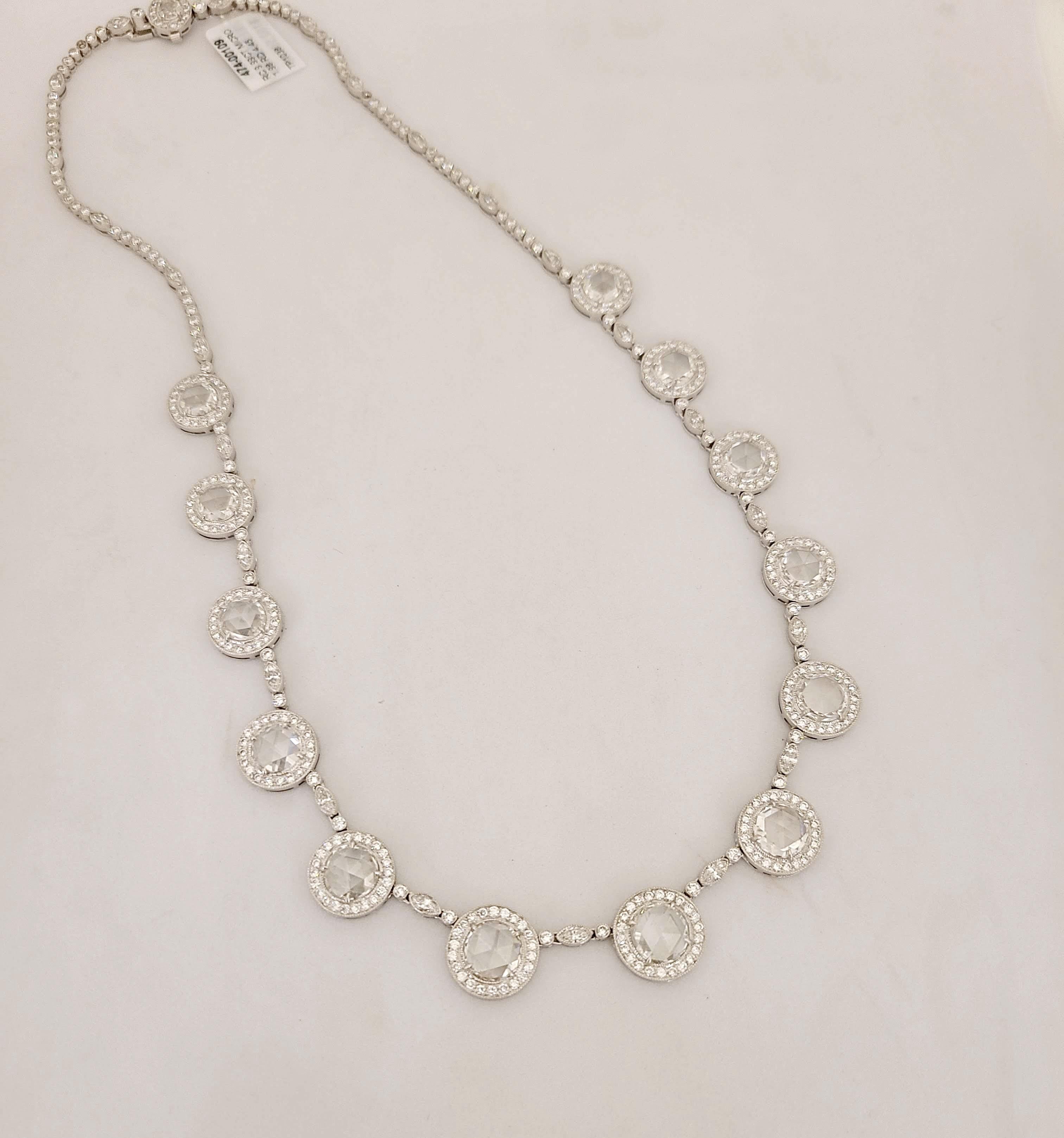 Victorien Collier en platine avec diamants taille rose de 9,99 carats et accents en diamants en vente